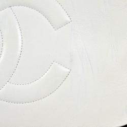 Pre Owned Chanel White Navy Leather Shoulder Bag