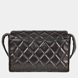 Pre Owned Chanel Black Lambskin Leather Shoulder Bag