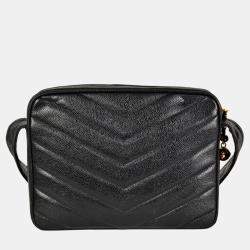 Pre Owned Chanel Chevron Black Caviar Leather Shoulder Bag