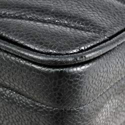 Pre Owned Chanel Chevron Black Caviar Leather Shoulder Bag