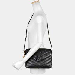 Pre Owned Chanel Chevron Black Caviar Leather Shoulder Bag