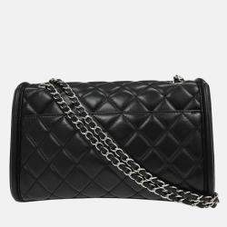 Pre Owned Chanel Geometric Flap Black Lambskin Chain Shoulder Bag