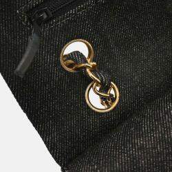Pre Owned Chanel Classic Double Flap Medium Black Denim Shoulder Bag