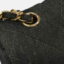 Pre Owned Chanel Classic Double Flap Medium Black Denim Shoulder Bag