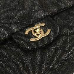 Pre Owned Chanel Classic Double Flap Medium Black Denim Shoulder Bag