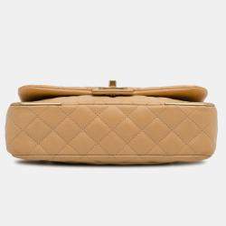 Pre Owned Chanel Yellow Medium Classic Lambskin Metal Edge Shoulder Bag