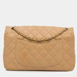 Pre Owned Chanel Yellow Medium Classic Lambskin Metal Edge Shoulder Bag