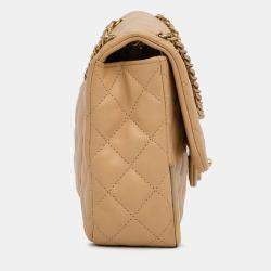 Pre Owned Chanel Yellow Medium Classic Lambskin Metal Edge Shoulder Bag