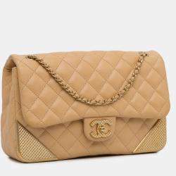 Pre Owned Chanel Yellow Medium Classic Lambskin Metal Edge Shoulder Bag
