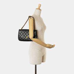 Pre Owned Chanel Black Quilted Lambskin Half Moon Single Flap