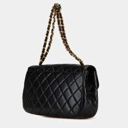 Pre Owned Chanel Black Quilted Lambskin Half Moon Single Flap