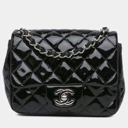 Pre Owned Chanel Black Mini Square Classic Patent Single Flap