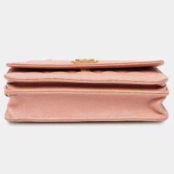 Pre Owned Chanel Pink Quilted Caviar Square Boy Wallet On Chain