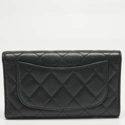 Pre Owned Chanel Black Quilted Caviar Leather Classic L Flap Wallet