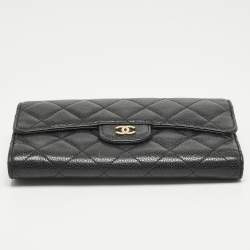 Pre Owned Chanel Black Quilted Caviar Leather Classic L Flap Wallet