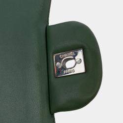 Pre Owned Chanel Green Jumbo Classic Patent Double Flap