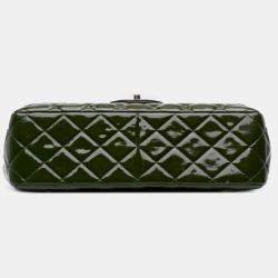 Pre Owned Chanel Green Jumbo Classic Patent Double Flap
