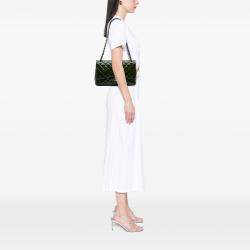 Pre Owned Chanel Green Jumbo Classic Patent Double Flap