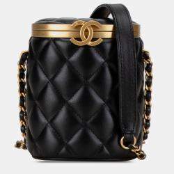 Pre Owned Chanel Black Mini Lambskin Crown Box Bag
