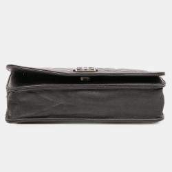 Pre Owned Chanel Black Quilted Lambskin Boy Wallet On Chain