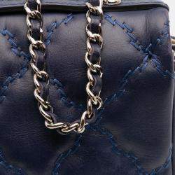 Pre Owned Chanel Blue Mini Double Stitch Hamptons Flap