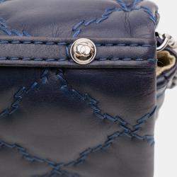 Pre Owned Chanel Blue Mini Double Stitch Hamptons Flap