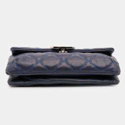 Pre Owned Chanel Blue Mini Double Stitch Hamptons Flap