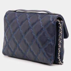 Pre Owned Chanel Blue Mini Double Stitch Hamptons Flap