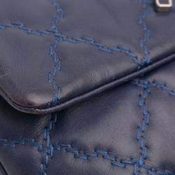 Pre Owned Chanel Blue Mini Double Stitch Hamptons Flap