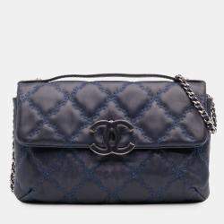 Pre Owned Chanel Blue Mini Double Stitch Hamptons Flap