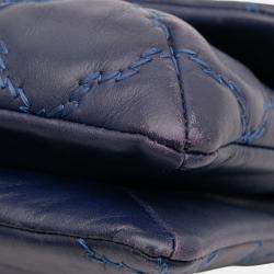 Pre Owned Chanel Blue Mini Double Stitch Hamptons Flap