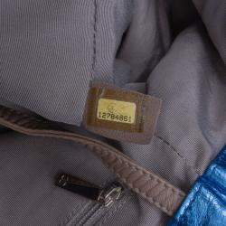 Pre Owned Chanel Blue Medium Cracked Metallic Calfskin Modern Chain Tote