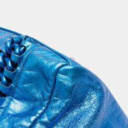 Pre Owned Chanel Blue Medium Cracked Metallic Calfskin Modern Chain Tote