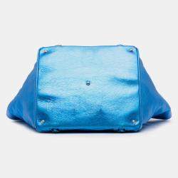 Pre Owned Chanel Blue Medium Cracked Metallic Calfskin Modern Chain Tote