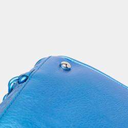 Pre Owned Chanel Blue Medium Cracked Metallic Calfskin Modern Chain Tote