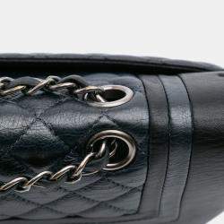Pre Owned Chanel Black Blue Medium Bicolor Quilted Calfskin Flap