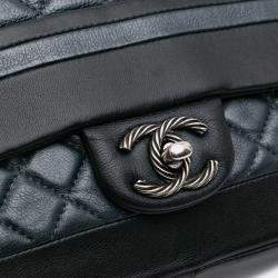 Pre Owned Chanel Black Blue Medium Bicolor Quilted Calfskin Flap