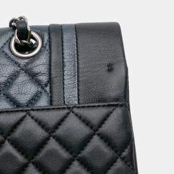 Pre Owned Chanel Black Blue Medium Bicolor Quilted Calfskin Flap