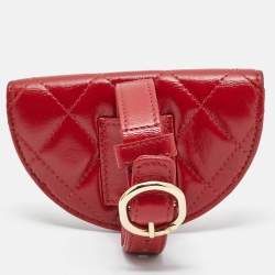 Pre Owned Chanel Red Quilted Leather CC Flap Wrist Coin Purse