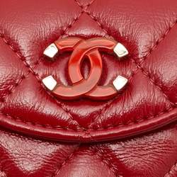 Pre Owned Chanel Red Quilted Leather CC Flap Wrist Coin Purse