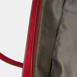 Pre Owned Chanel Red Lambskin Square Stitched Lax Handbag