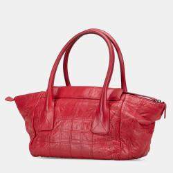 Pre Owned Chanel Red Lambskin Square Stitched Lax Handbag
