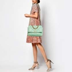 Pre Owned Chanel Light Green Quilted Leather Large 19 Flap Bag