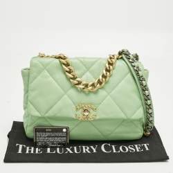 Pre Owned Chanel Light Green Quilted Leather Large 19 Flap Bag