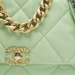 Pre Owned Chanel Light Green Quilted Leather Large 19 Flap Bag