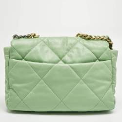 Pre Owned Chanel Light Green Quilted Leather Large 19 Flap Bag