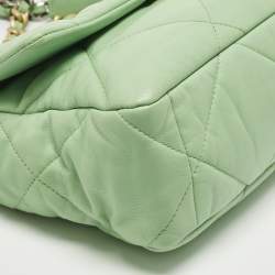 Pre Owned Chanel Light Green Quilted Leather Large 19 Flap Bag