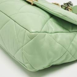 Pre Owned Chanel Light Green Quilted Leather Large 19 Flap Bag