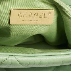 Pre Owned Chanel Light Green Quilted Leather Large 19 Flap Bag