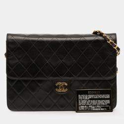 Pre Owned Chanel Black Medium CC Quilted Lambskin Single Flap